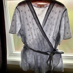 Loft Women’s Plus 24W Blue Polka Dot Tie Top